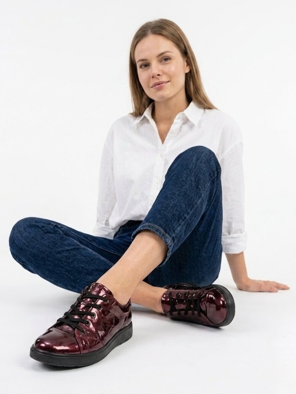 Ara HighSoft Metallic Burgundy Patent Leather Lace Up Sneakers Shoes - Size 7